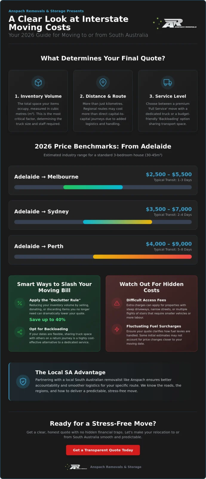 Interstate Moving Cost South Australia: 2026 Price Guide & Budgeting Tips